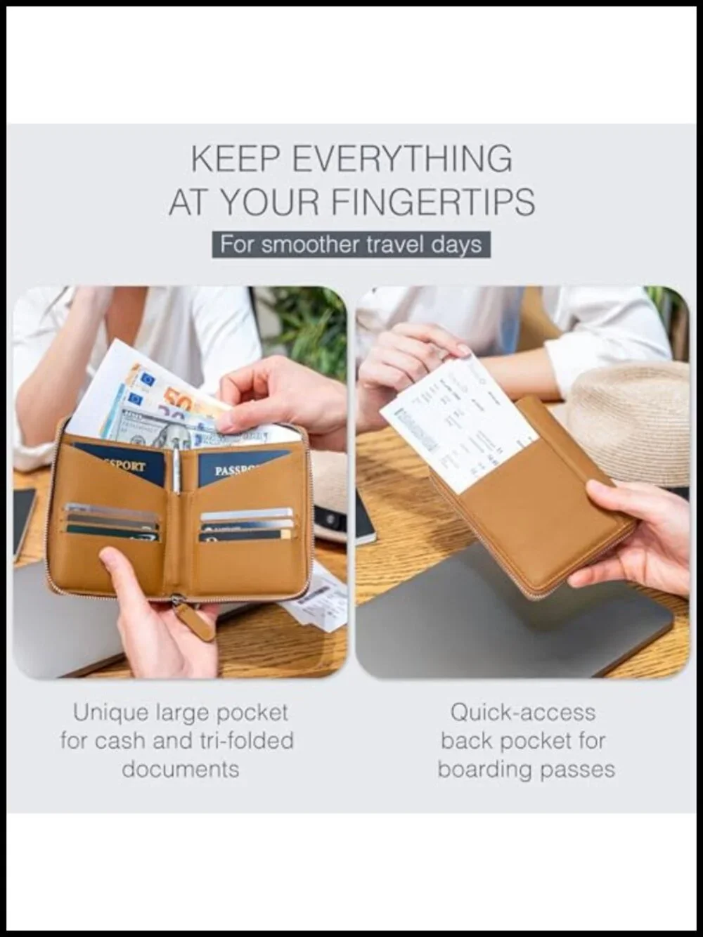 Full Grain Leather Passport Holder for 2 - RFID Travel Wallet Organizer with